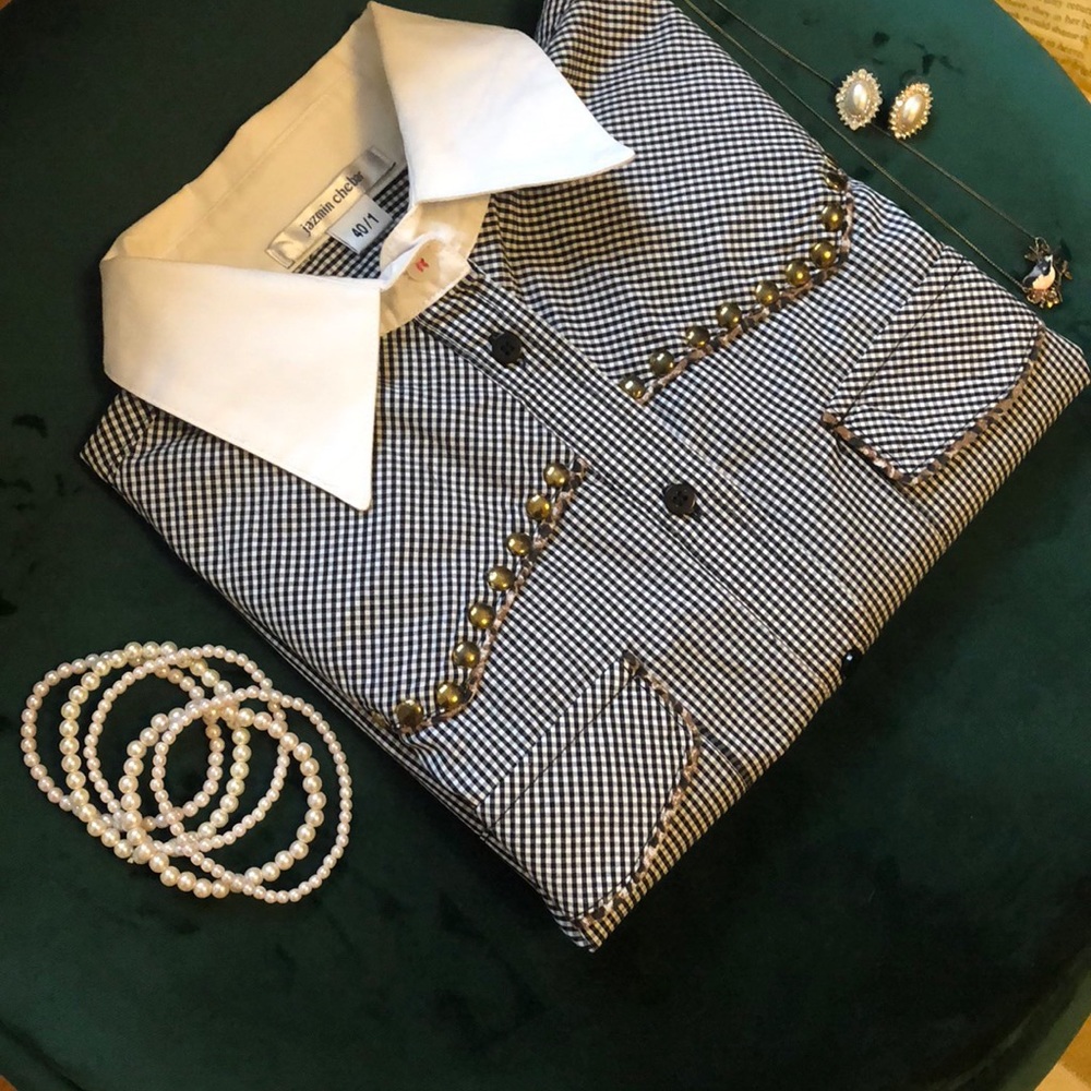 Blue and White Plaid Button Down Shirt